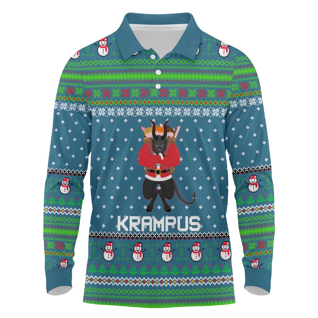 Merry Krampus Christmas Long Sleeve Polo Shirt Xmas Holiday Patterns - Wonder Print Shop