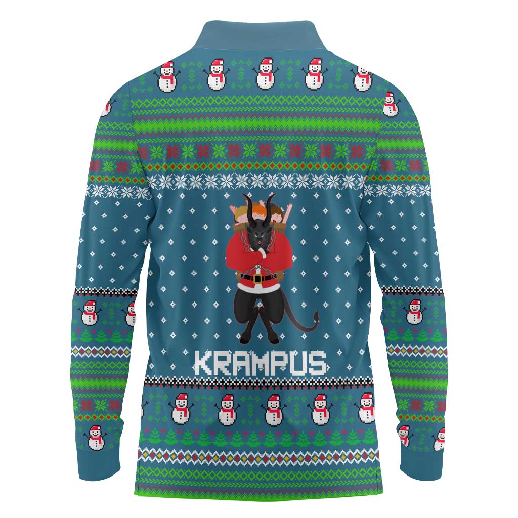Merry Krampus Christmas Long Sleeve Polo Shirt Xmas Holiday Patterns - Wonder Print Shop
