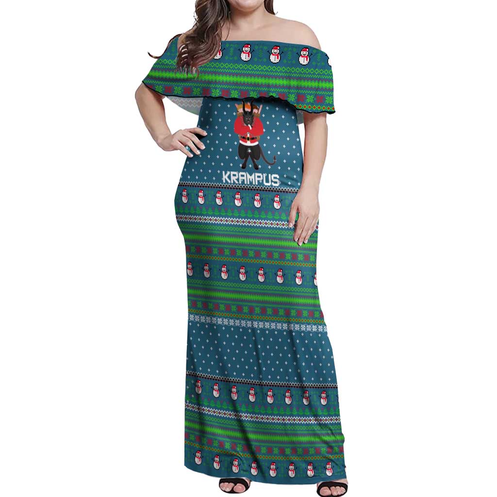 Merry Krampus Christmas Off Shoulder Maxi Dress Xmas Holiday Patterns - Wonder Print Shop
