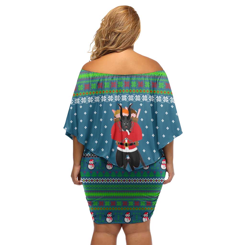 Merry Krampus Christmas Off Shoulder Short Dress Xmas Holiday Patterns - Wonder Print Shop