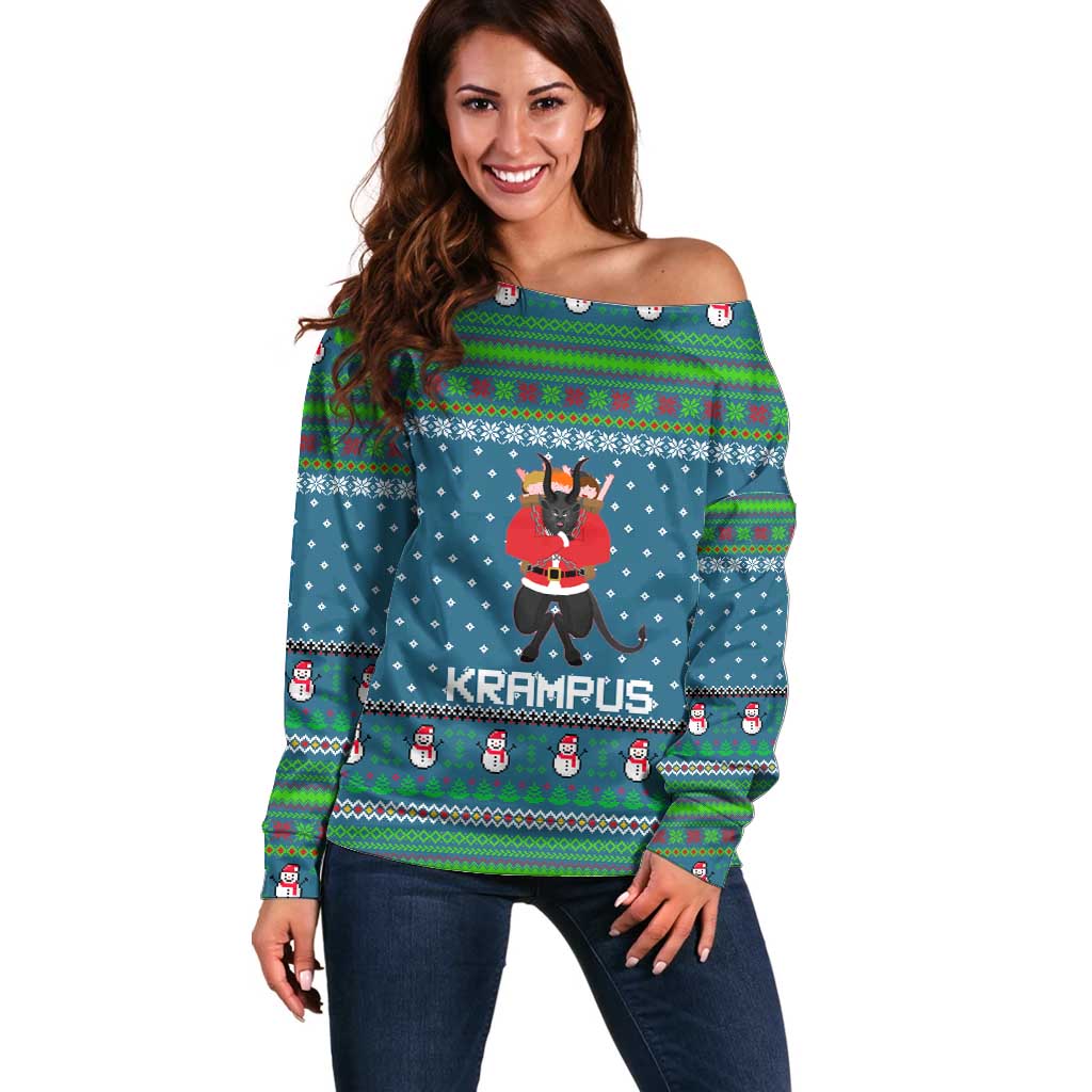 Merry Krampus Christmas Off Shoulder Sweater Xmas Holiday Patterns - Wonder Print Shop