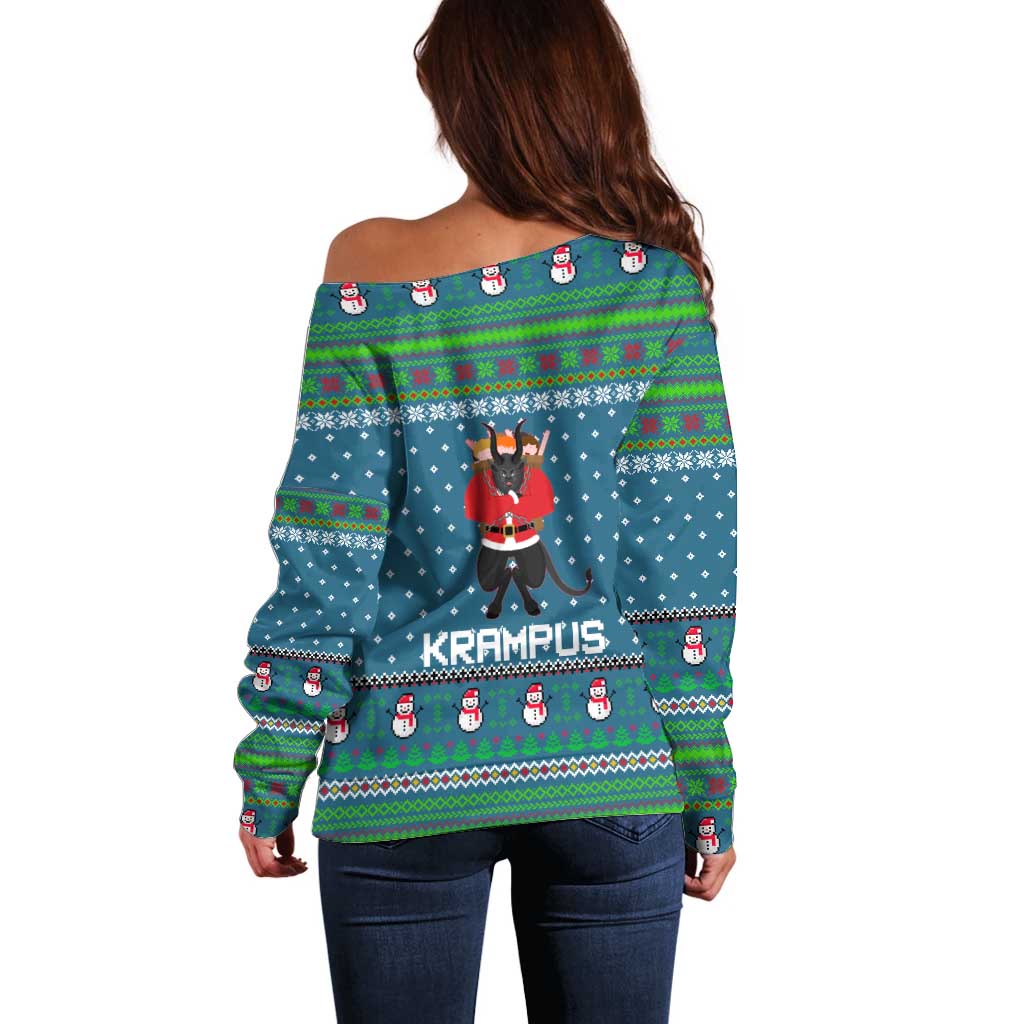Merry Krampus Christmas Off Shoulder Sweater Xmas Holiday Patterns - Wonder Print Shop