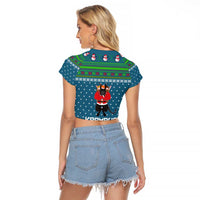 Merry Krampus Christmas Raglan Cropped T Shirt Xmas Holiday Patterns - Wonder Print Shop