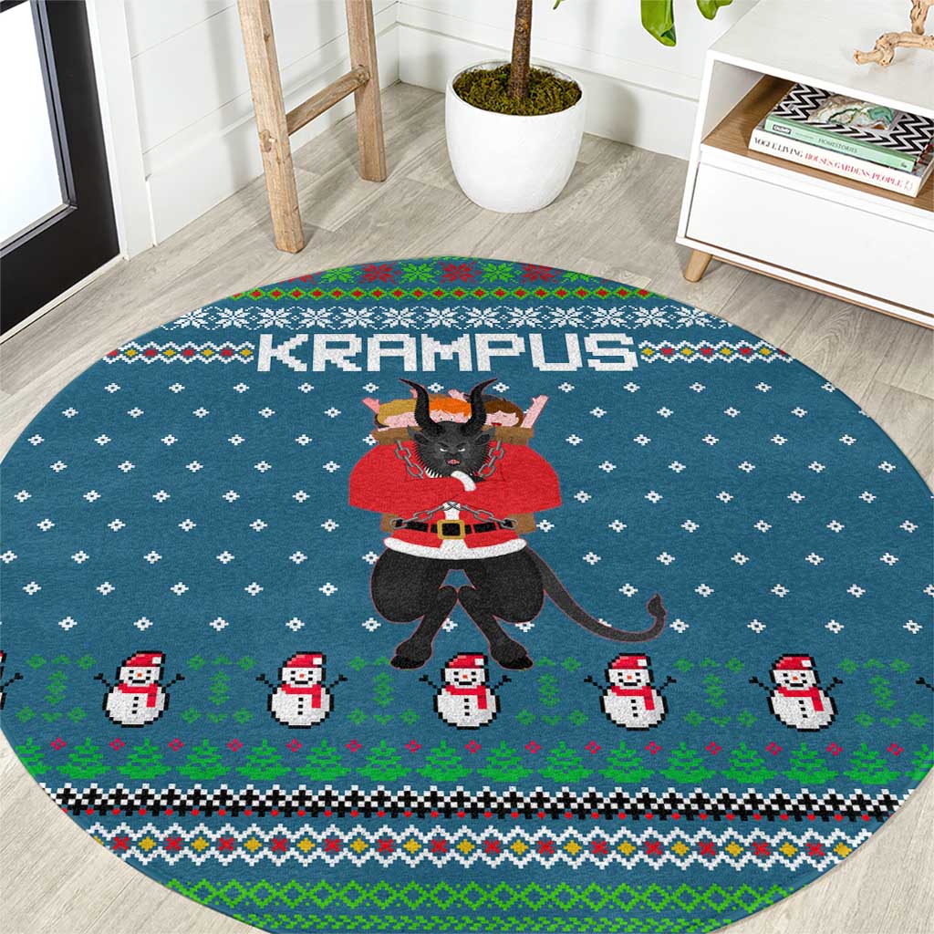 Merry Krampus Christmas Round Carpet Xmas Holiday Patterns - Wonder Print Shop