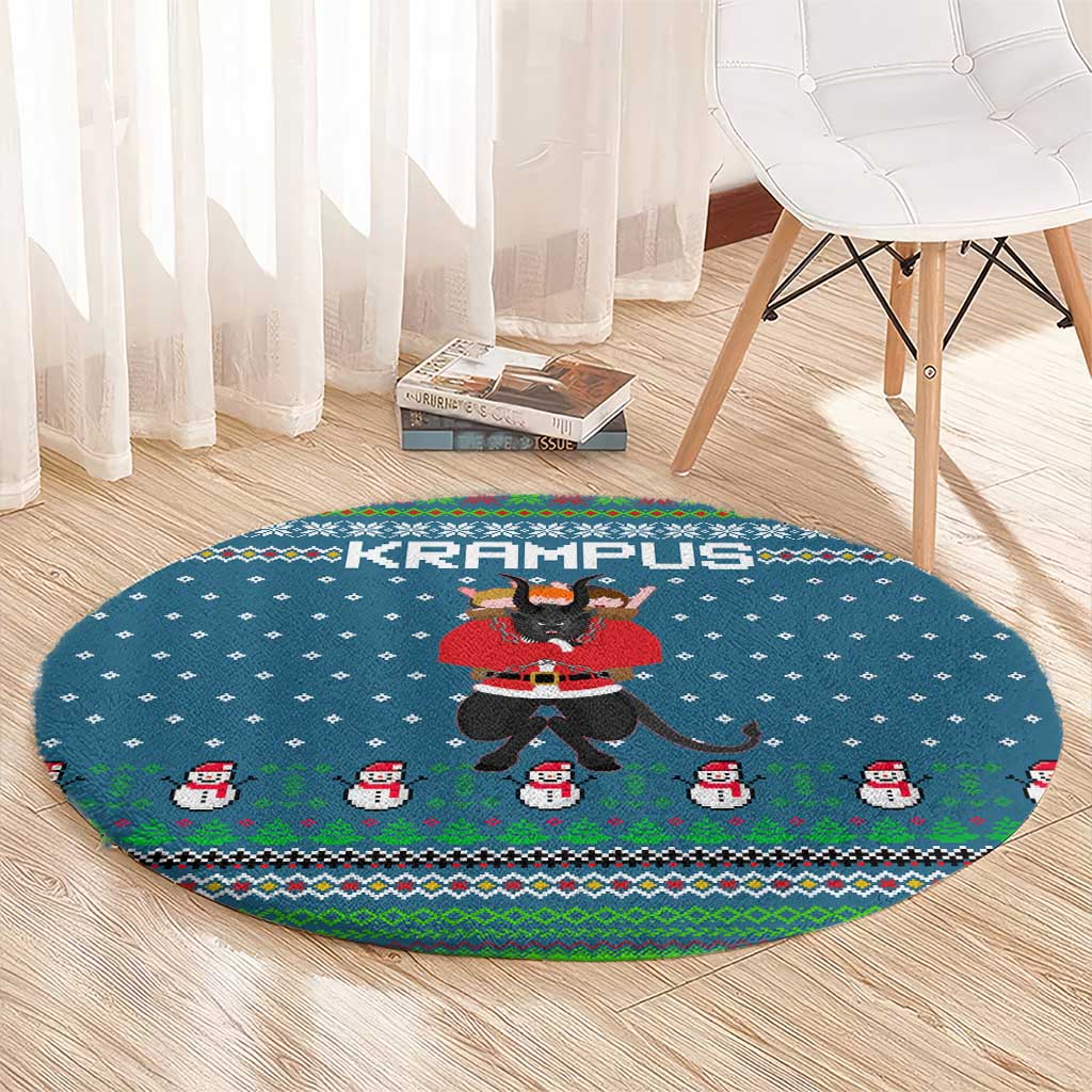 Merry Krampus Christmas Round Carpet Xmas Holiday Patterns - Wonder Print Shop