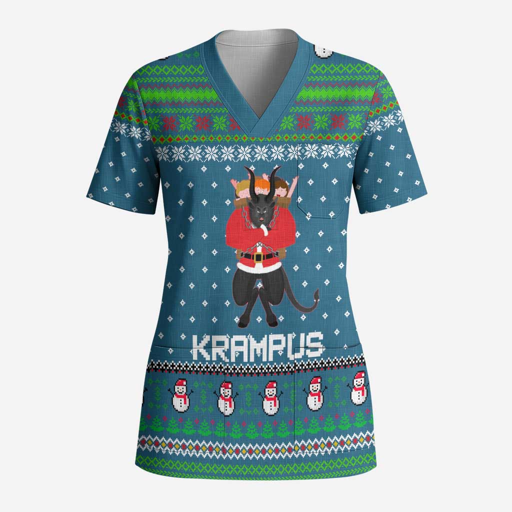 Merry Krampus Christmas Scrub Top Xmas Holiday Patterns - Wonder Print Shop