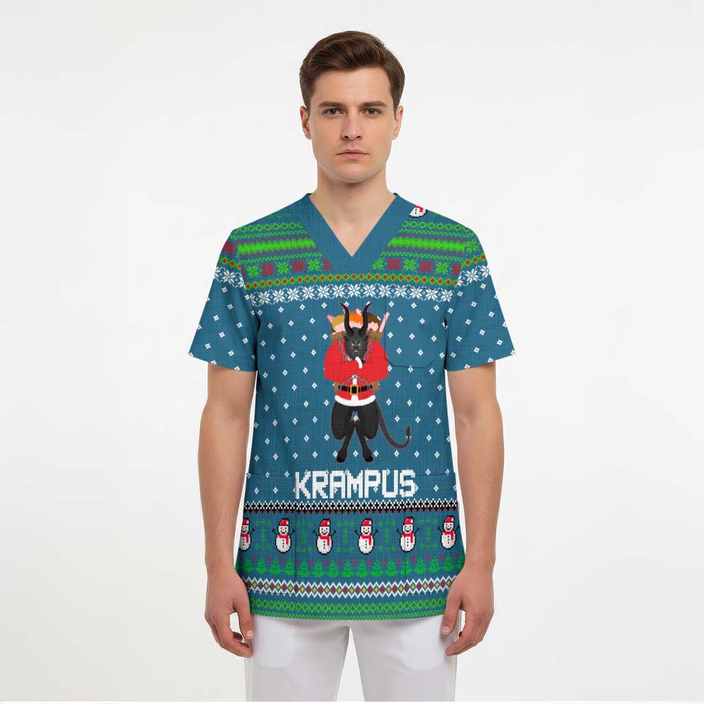 Merry Krampus Christmas Scrub Top Xmas Holiday Patterns - Wonder Print Shop