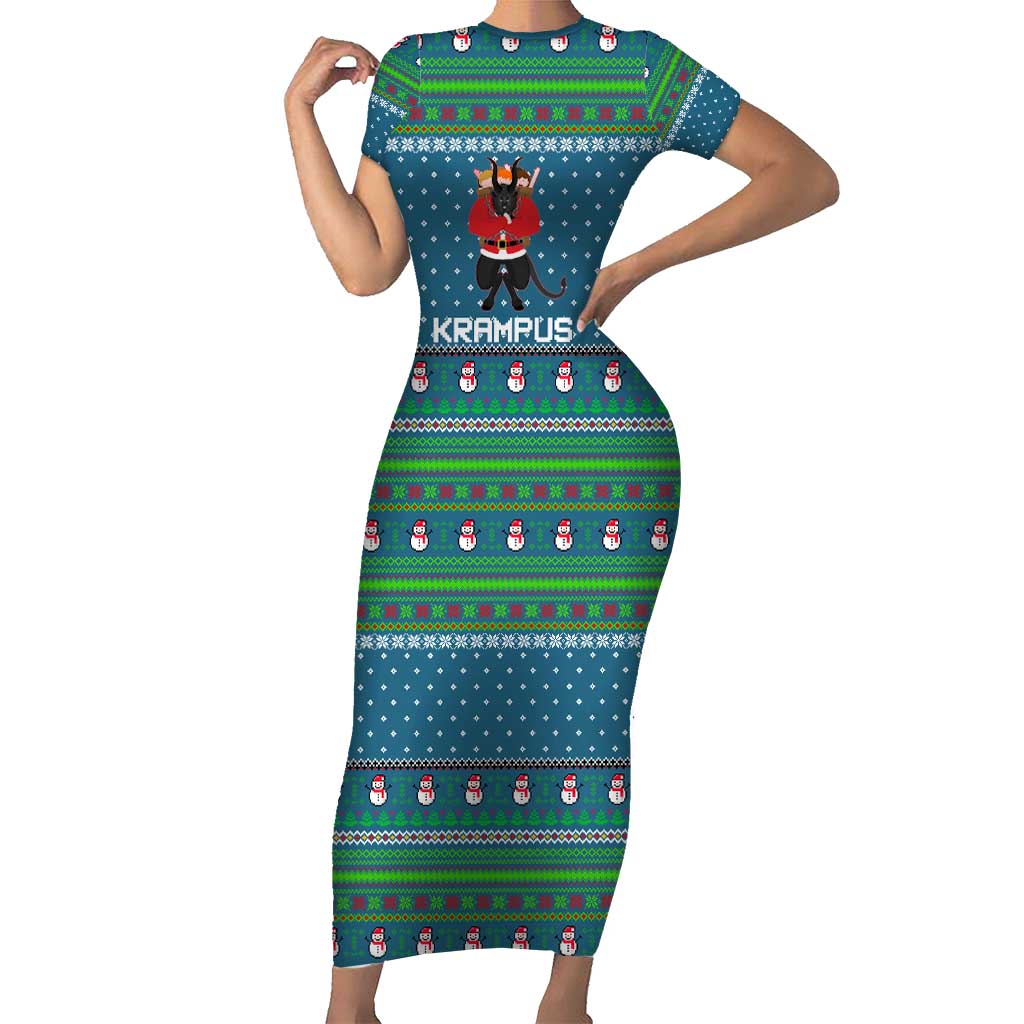 Merry Krampus Christmas Short Sleeve Bodycon Dress Xmas Holiday Patterns - Wonder Print Shop
