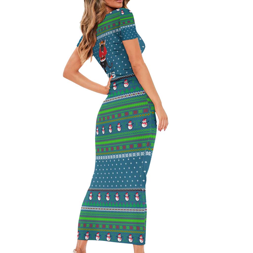 Merry Krampus Christmas Short Sleeve Bodycon Dress Xmas Holiday Patterns - Wonder Print Shop