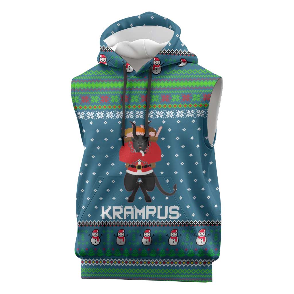Merry Krampus Christmas Sleeveless Hoodie Xmas Holiday Patterns - Wonder Print Shop