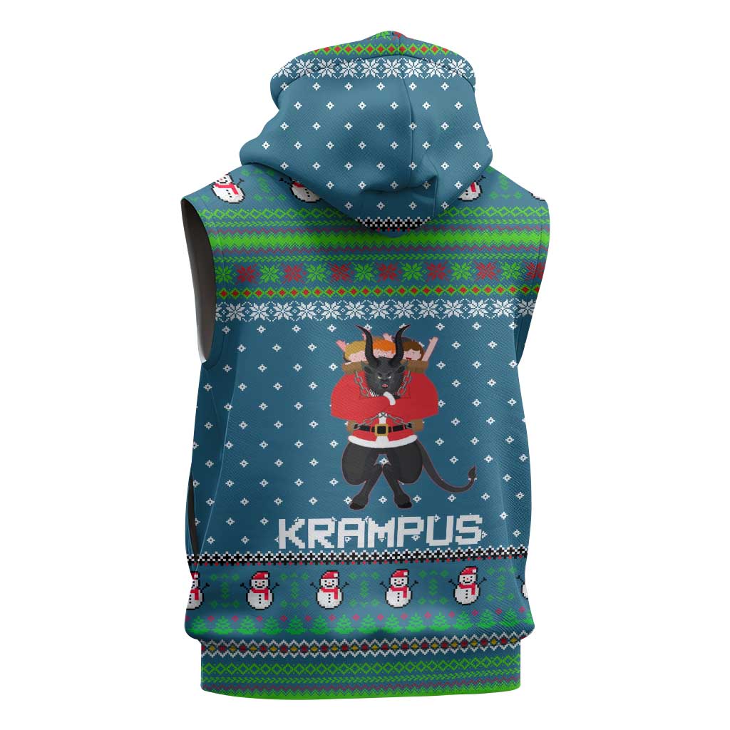 Merry Krampus Christmas Sleeveless Hoodie Xmas Holiday Patterns - Wonder Print Shop