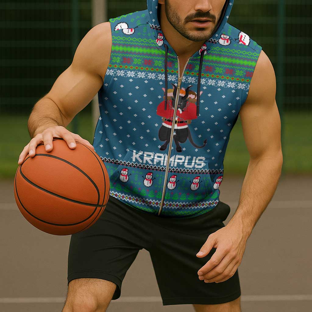 Merry Krampus Christmas Sleeveless Zip Hoodie Xmas Holiday Patterns - Wonder Print Shop