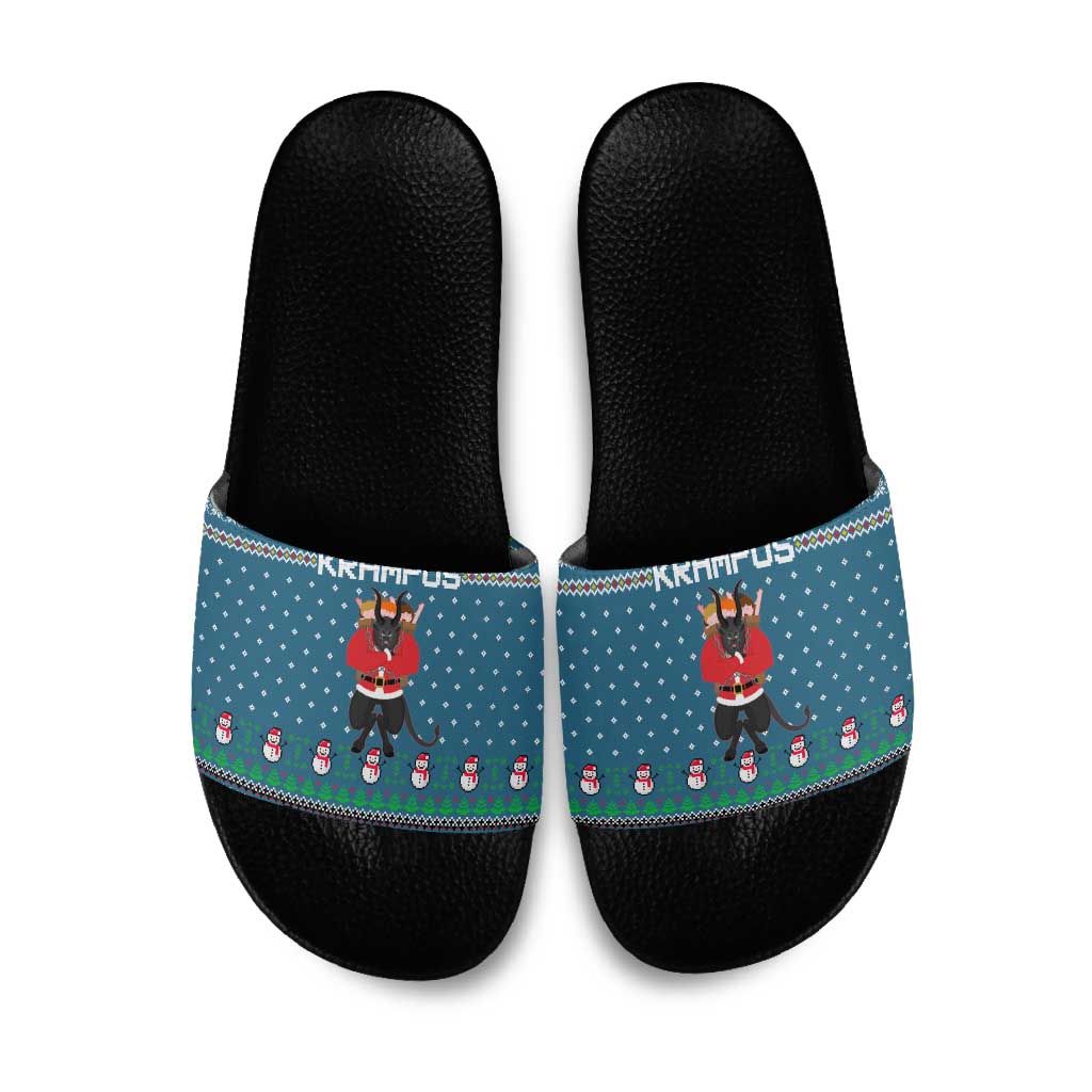 Merry Krampus Christmas Slide Sandals Xmas Holiday Patterns - Wonder Print Shop