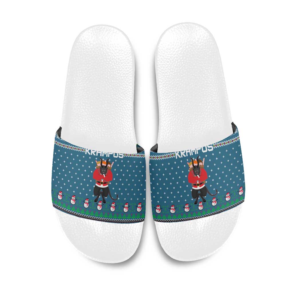Merry Krampus Christmas Slide Sandals Xmas Holiday Patterns - Wonder Print Shop