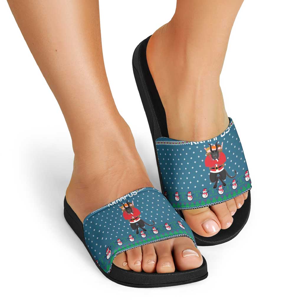 Merry Krampus Christmas Slide Sandals Xmas Holiday Patterns - Wonder Print Shop