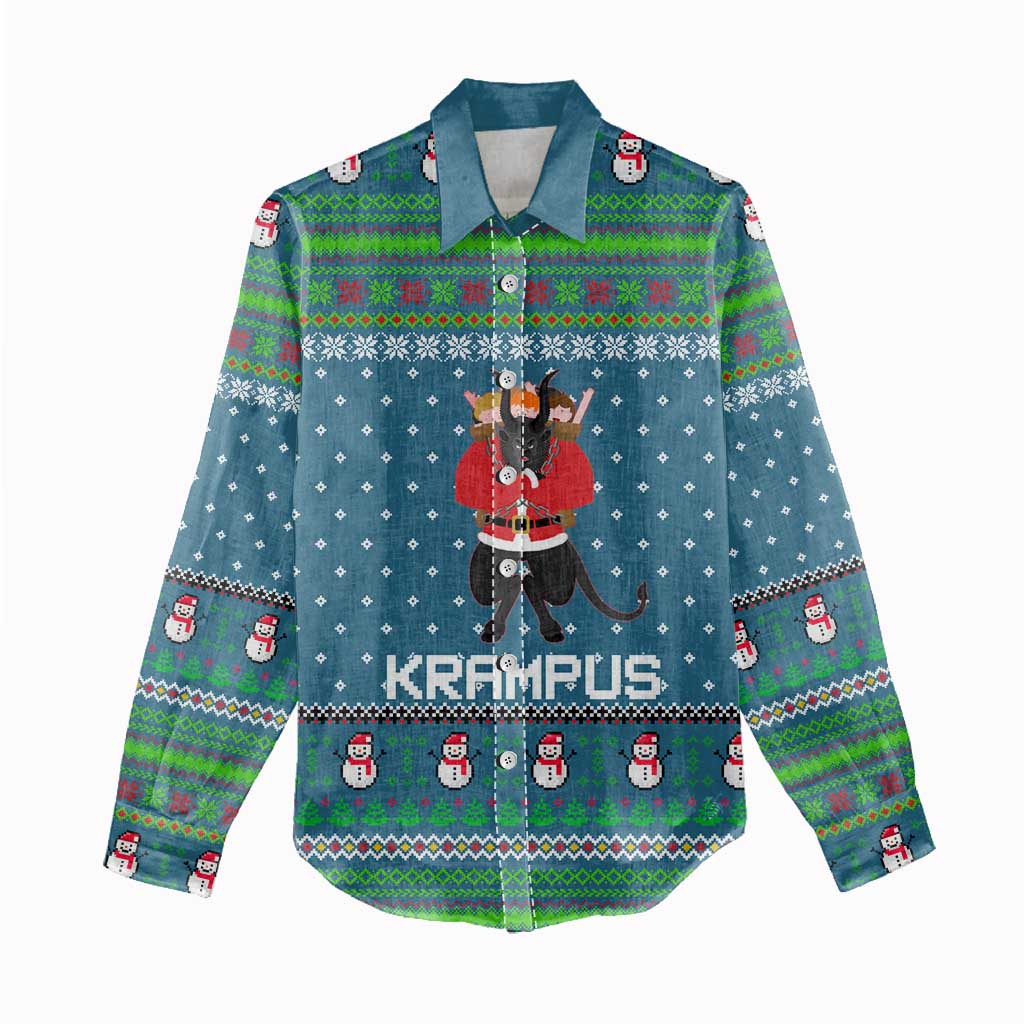 Merry Krampus Christmas Women Casual Shirt Xmas Holiday Patterns - Wonder Print Shop