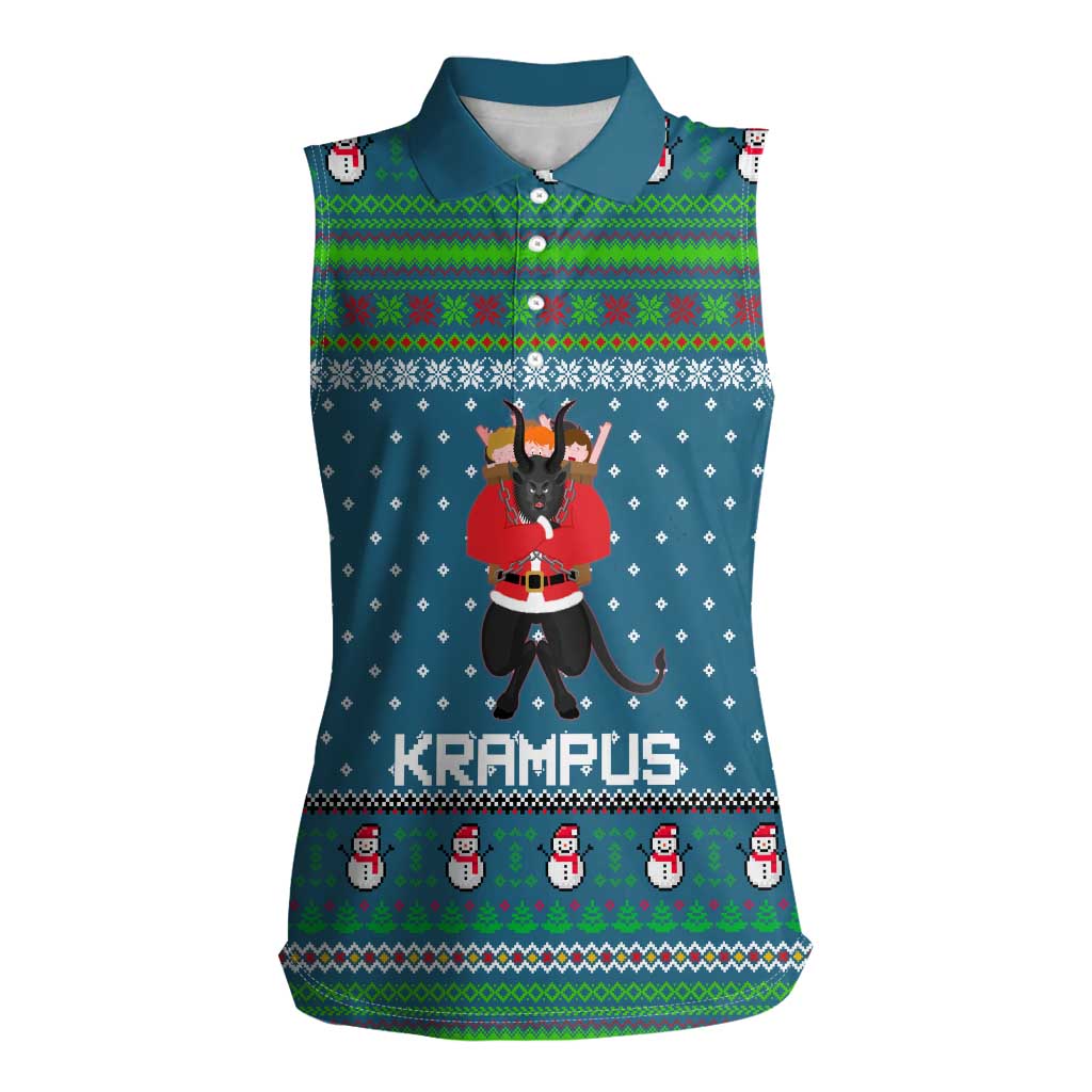 Merry Krampus Christmas Women Sleeveless Polo Shirt Xmas Holiday Patterns - Wonder Print Shop