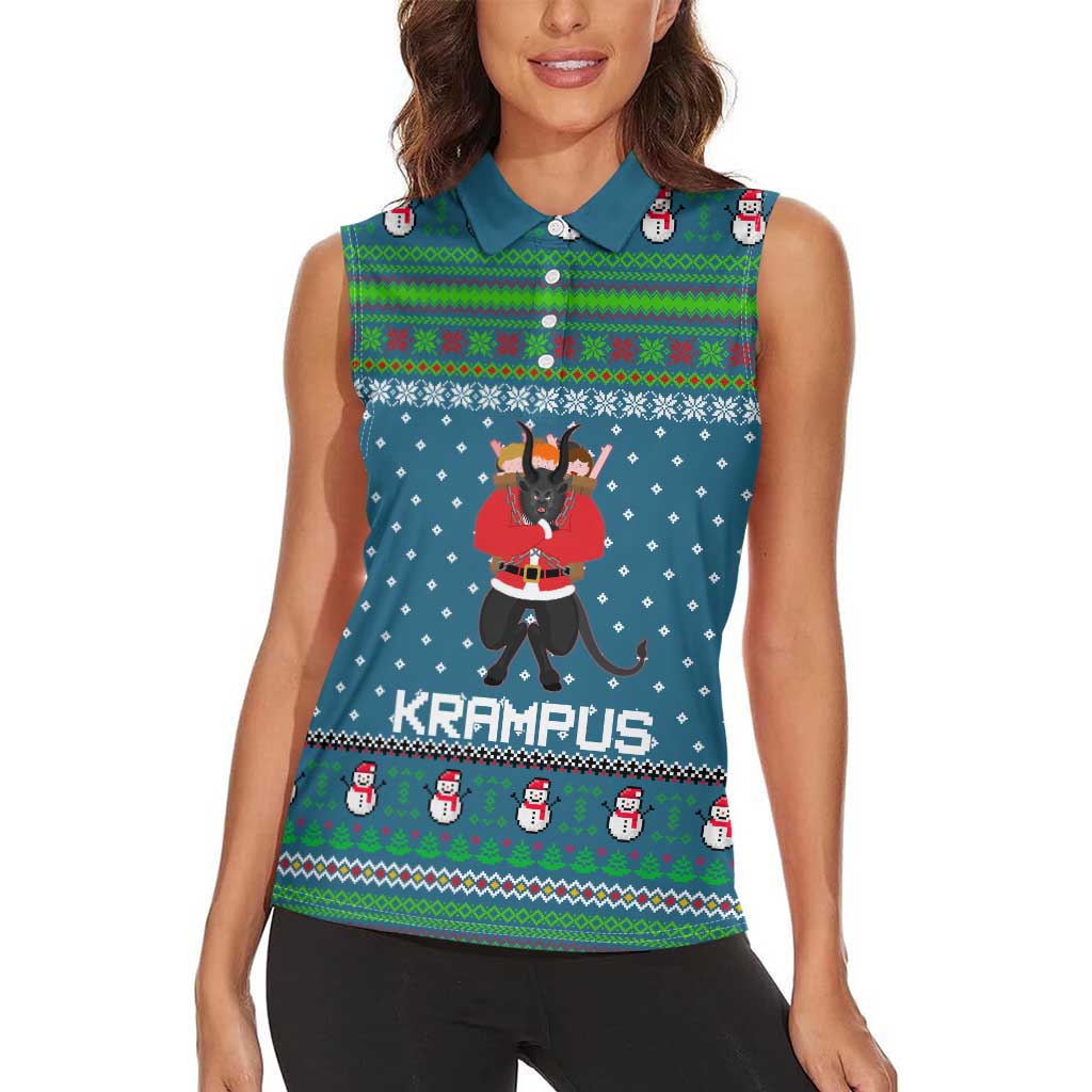 Merry Krampus Christmas Women Sleeveless Polo Shirt Xmas Holiday Patterns - Wonder Print Shop