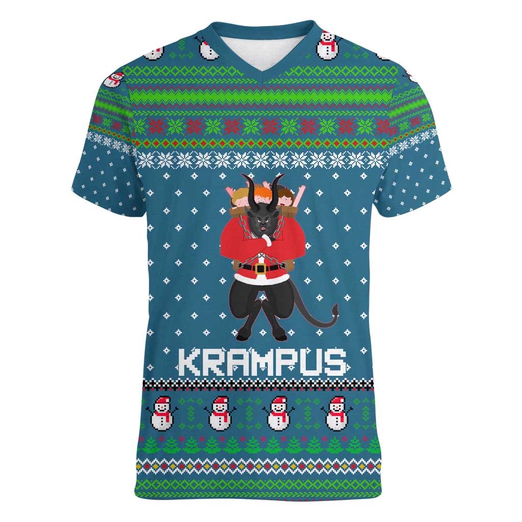 Merry Krampus Christmas Women V-Neck T-Shirt Xmas Holiday Patterns - Wonder Print Shop