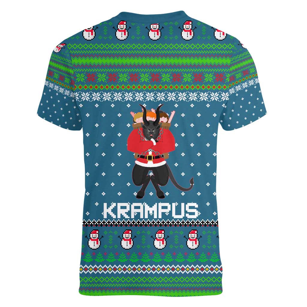 Merry Krampus Christmas Women V-Neck T-Shirt Xmas Holiday Patterns - Wonder Print Shop