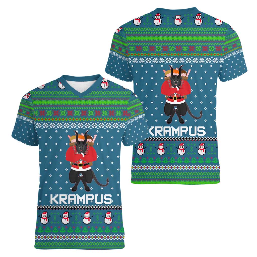Merry Krampus Christmas Women V-Neck T-Shirt Xmas Holiday Patterns - Wonder Print Shop