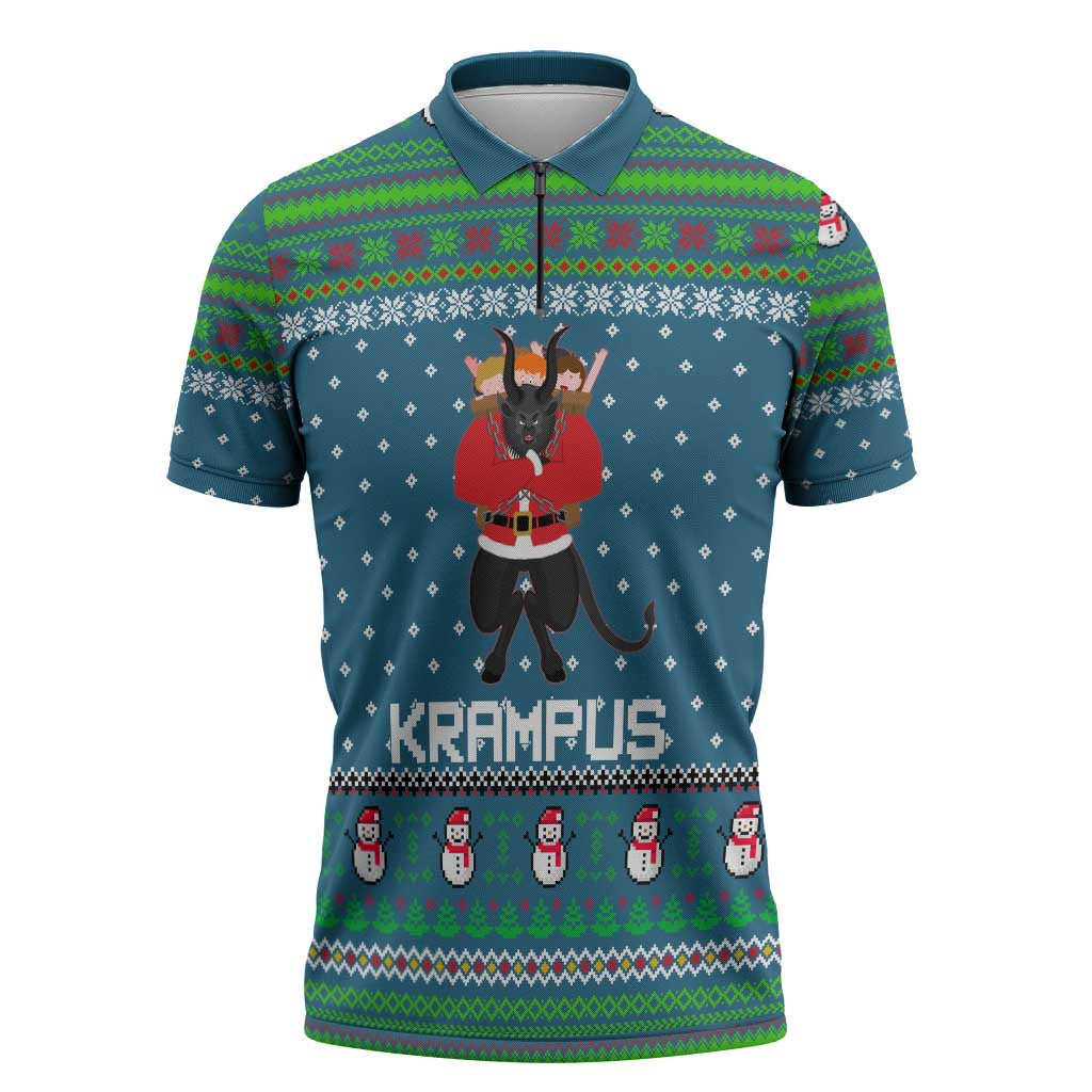 Merry Krampus Christmas Zipper Polo Shirt Xmas Holiday Patterns - Wonder Print Shop