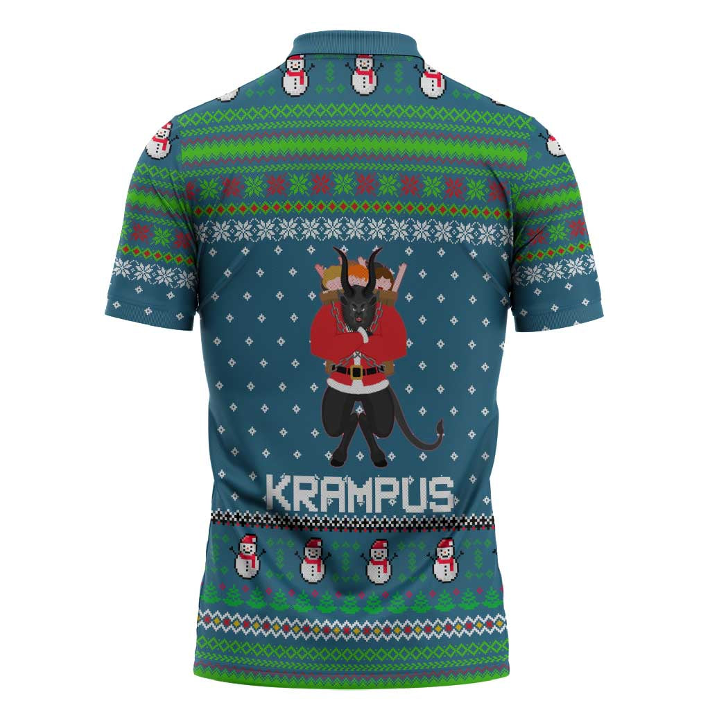 Merry Krampus Christmas Zipper Polo Shirt Xmas Holiday Patterns - Wonder Print Shop