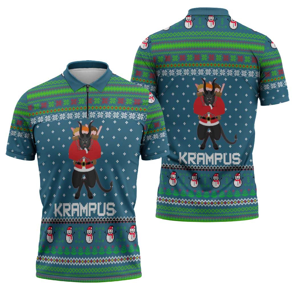 Merry Krampus Christmas Zipper Polo Shirt Xmas Holiday Patterns - Wonder Print Shop