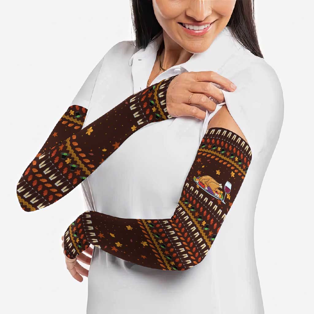 Turkey And WIne Christmas Arm Sleeves Xmas Holiday Patterns - undefined