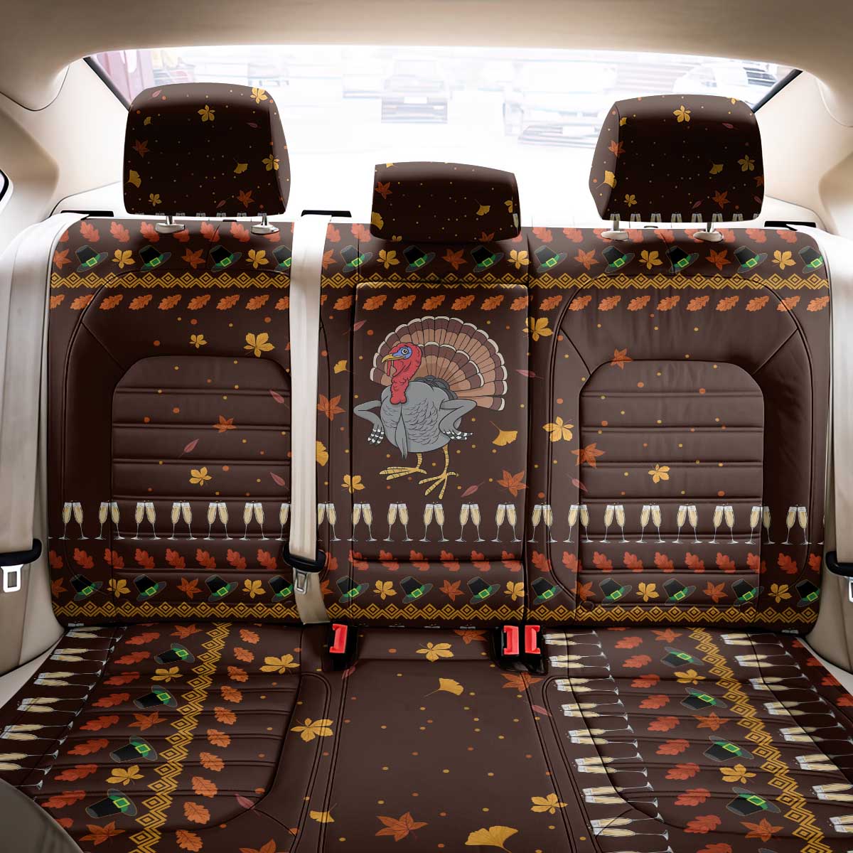 Turkey And WIne Christmas Back Car Seat Cover Xmas Holiday Patterns - Wonder Print Shop