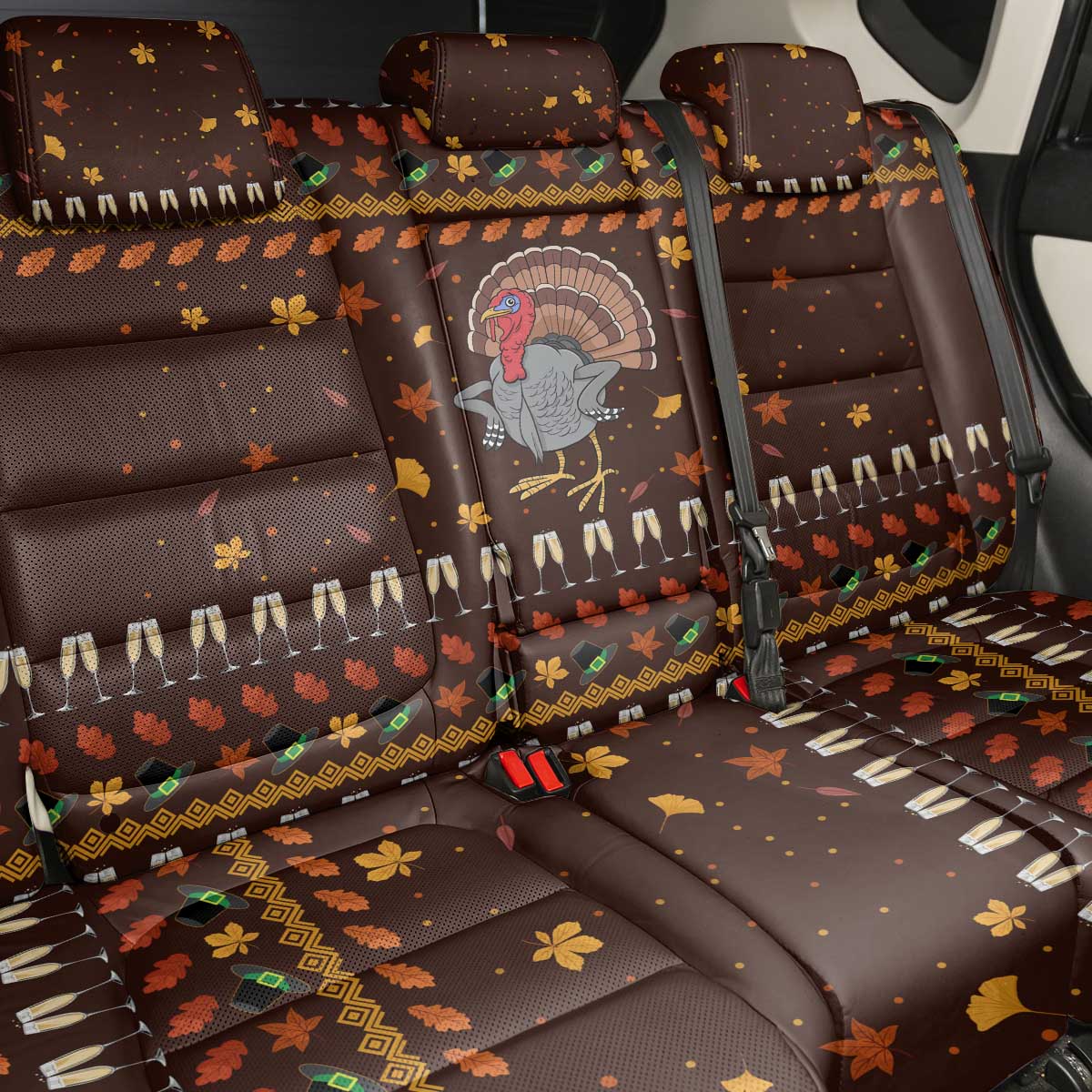 Turkey And WIne Christmas Back Car Seat Cover Xmas Holiday Patterns - Wonder Print Shop