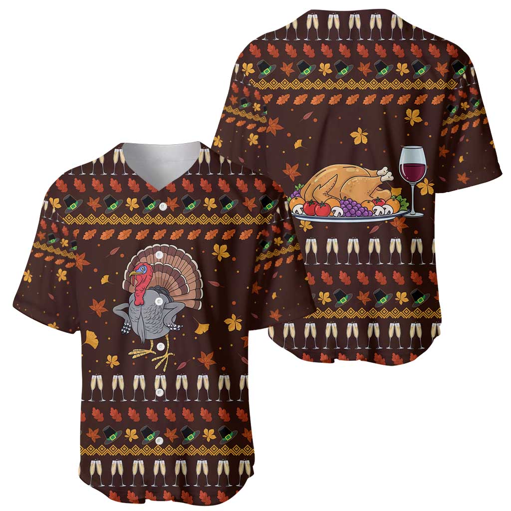 Turkey And WIne Christmas Baseball Jersey Xmas Holiday Patterns - Wonder Print Shop
