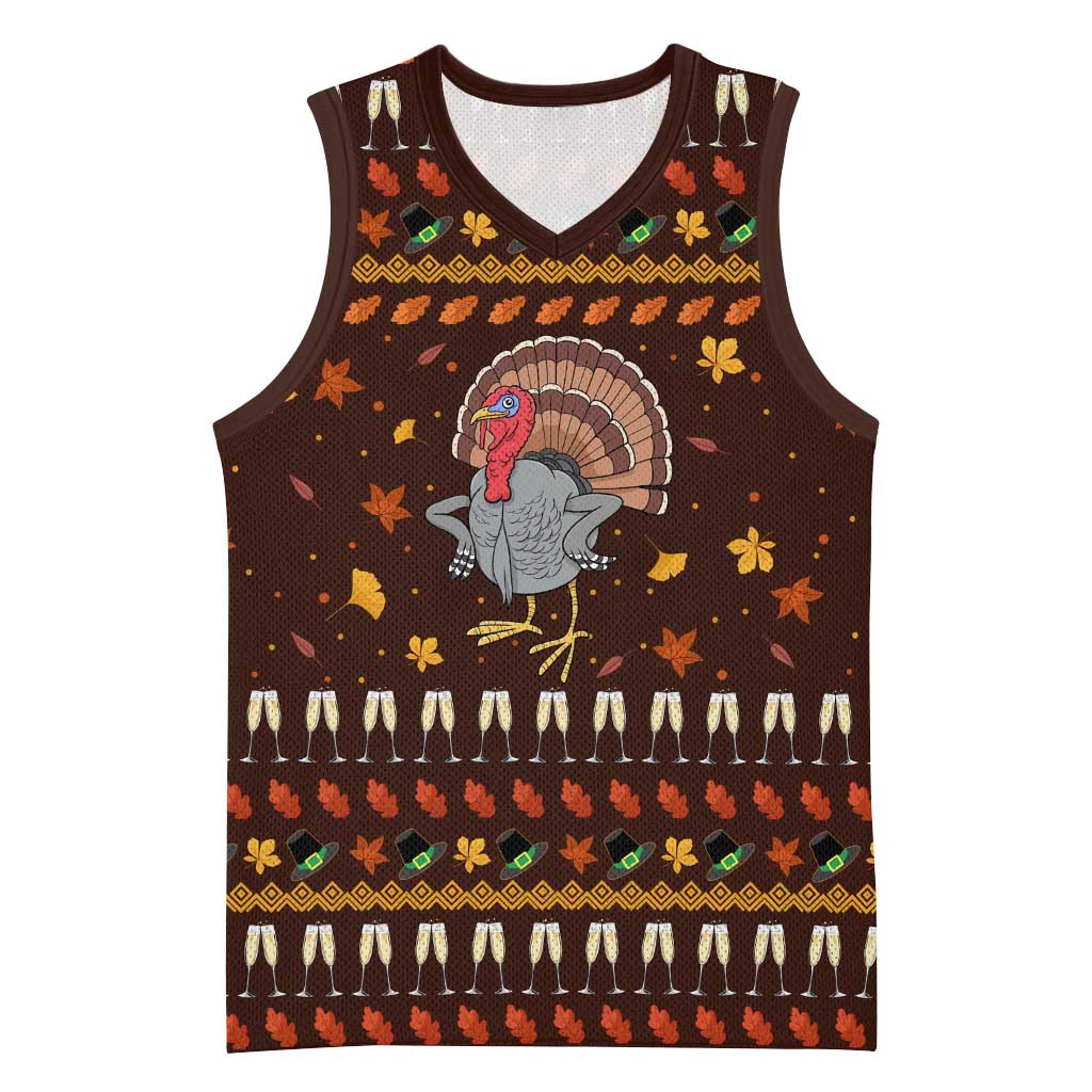 Turkey And WIne Christmas Basketball Jersey Xmas Holiday Patterns - Wonder Print Shop