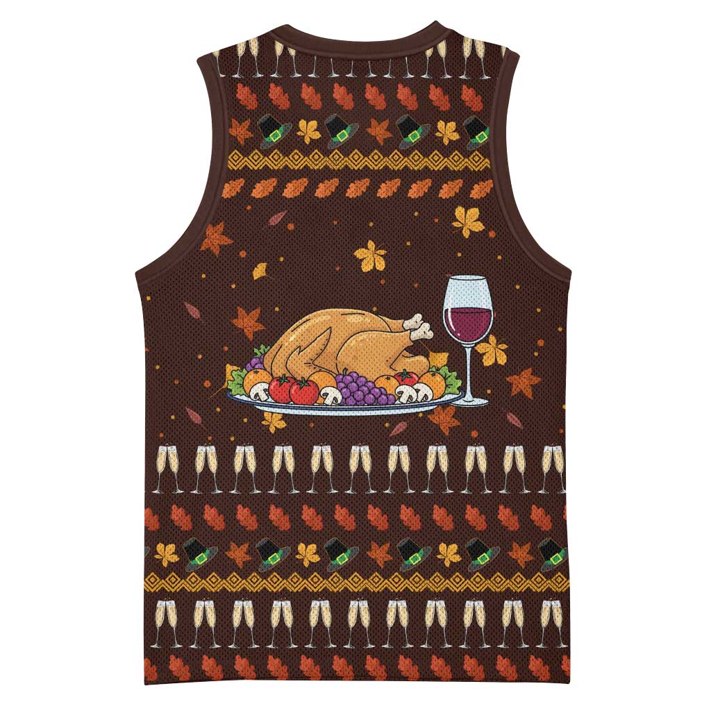 Turkey And WIne Christmas Basketball Jersey Xmas Holiday Patterns - Wonder Print Shop