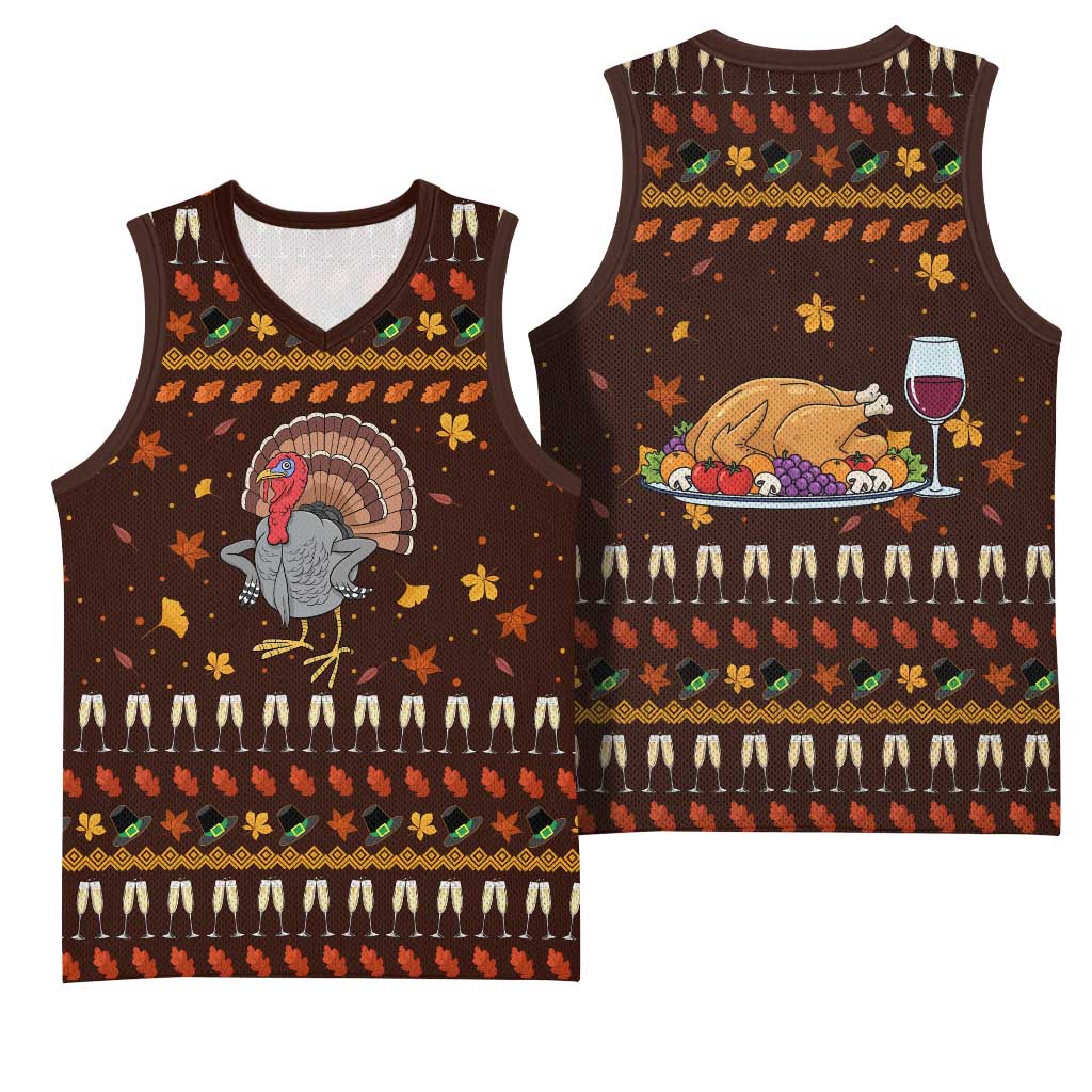 Turkey And WIne Christmas Basketball Jersey Xmas Holiday Patterns - Wonder Print Shop