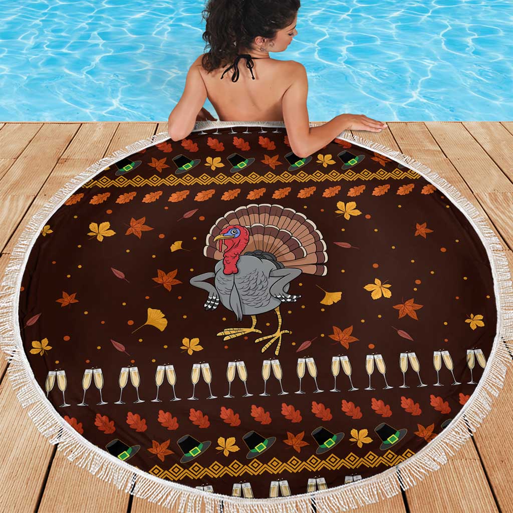 Turkey And WIne Christmas Beach Blanket Xmas Holiday Patterns - Wonder Print Shop