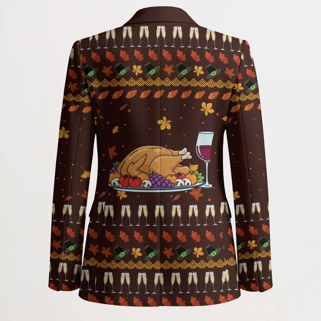 Turkey And WIne Christmas Blazer Xmas Holiday Patterns - Wonder Print Shop