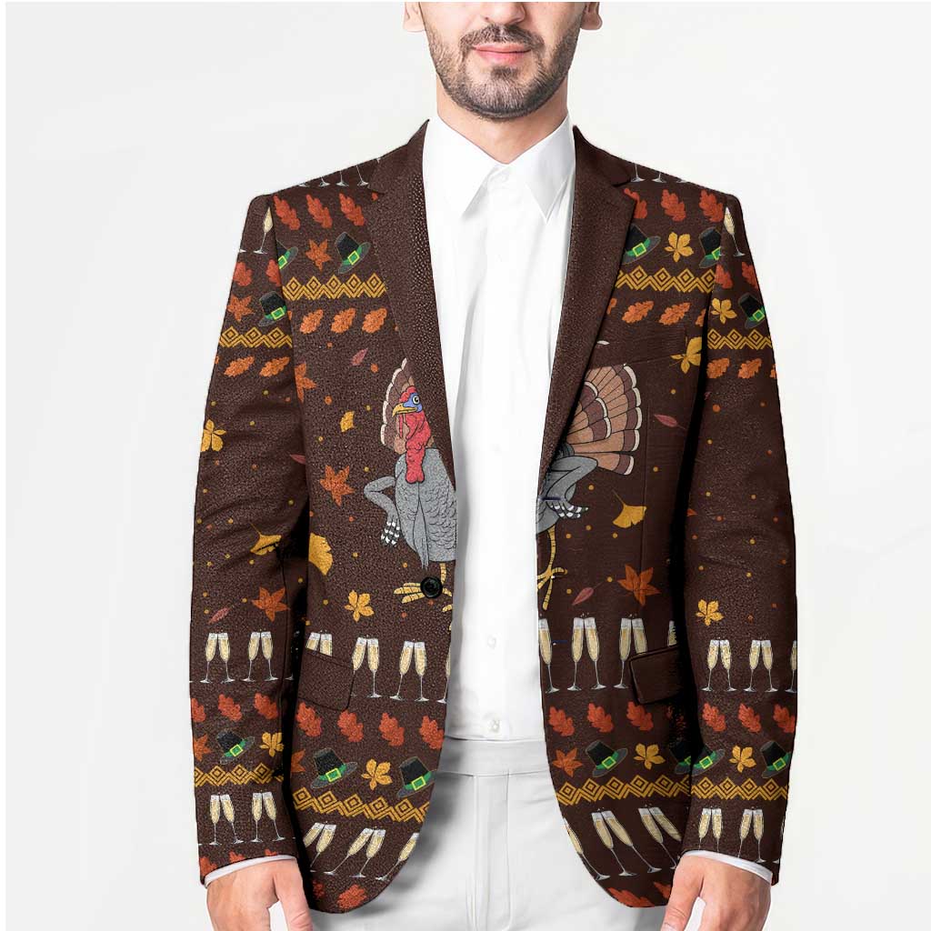 Turkey And WIne Christmas Blazer Xmas Holiday Patterns - Wonder Print Shop