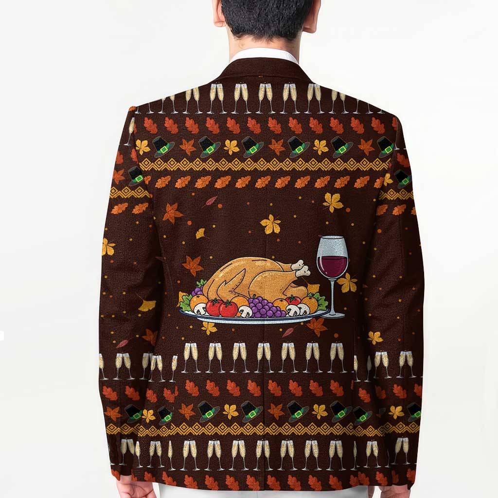 Turkey And WIne Christmas Blazer Xmas Holiday Patterns - Wonder Print Shop