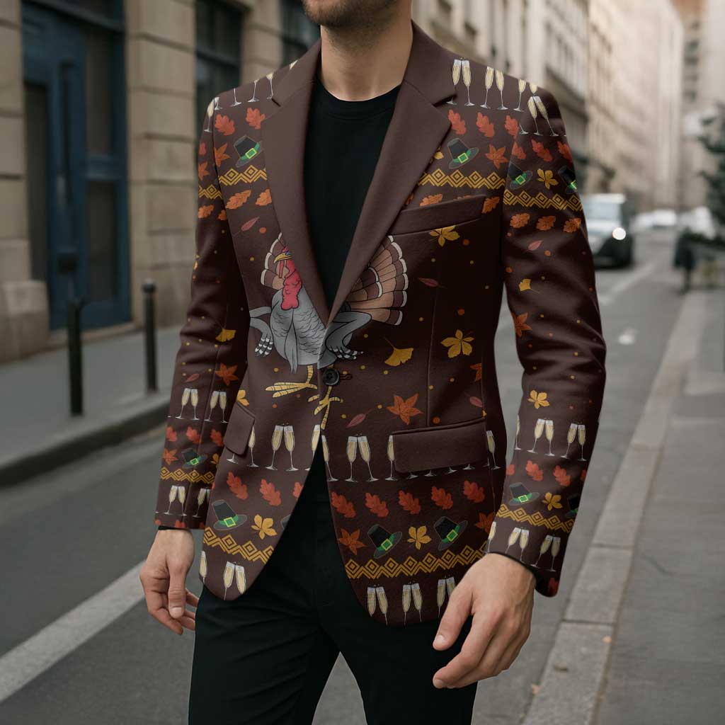 Turkey And WIne Christmas Blazer Xmas Holiday Patterns - Wonder Print Shop