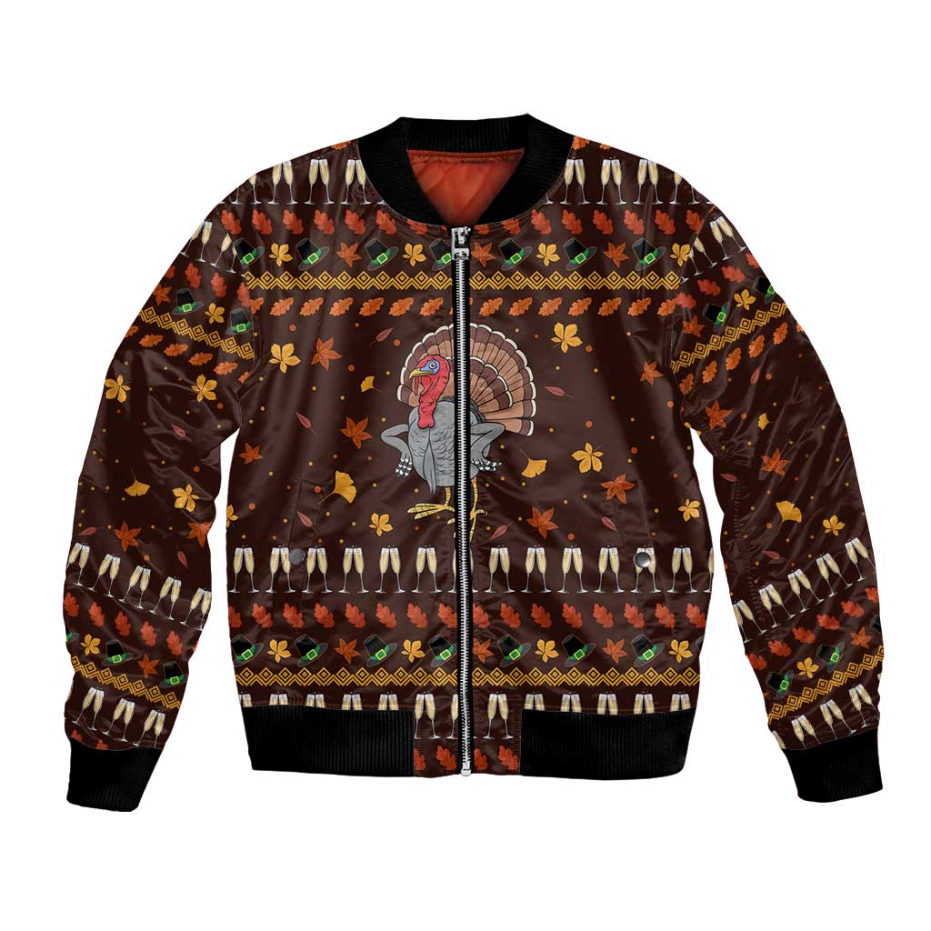 Turkey And WIne Christmas Bomber Jacket Xmas Holiday Patterns - Wonder Print Shop