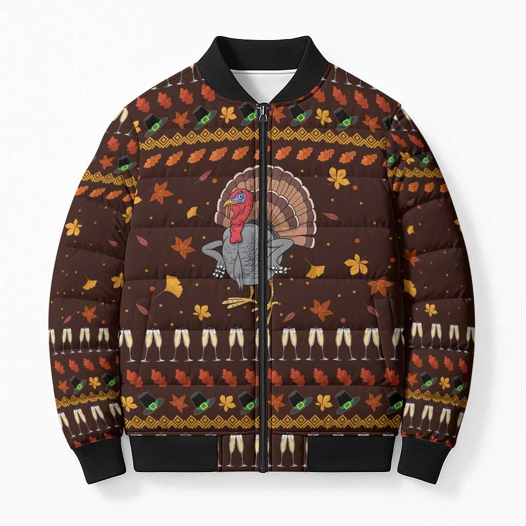 Turkey And WIne Christmas Bomber Puffer Jacket Xmas Holiday Patterns - Wonder Print Shop
