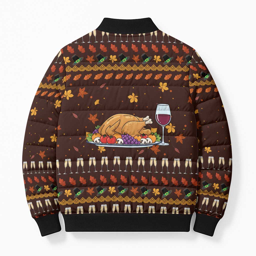 Turkey And WIne Christmas Bomber Puffer Jacket Xmas Holiday Patterns - Wonder Print Shop