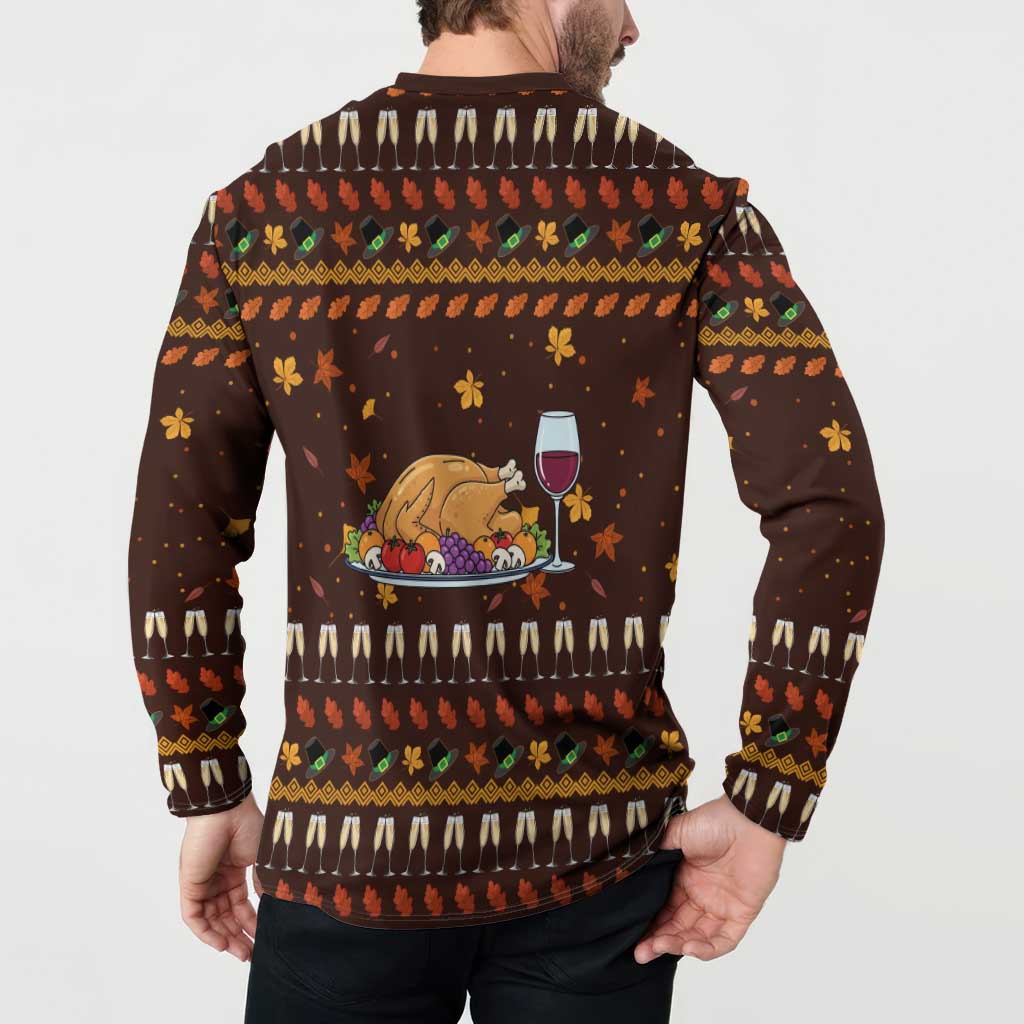 Turkey And WIne Christmas Button Sweatshirt Xmas Holiday Patterns - Wonder Print Shop