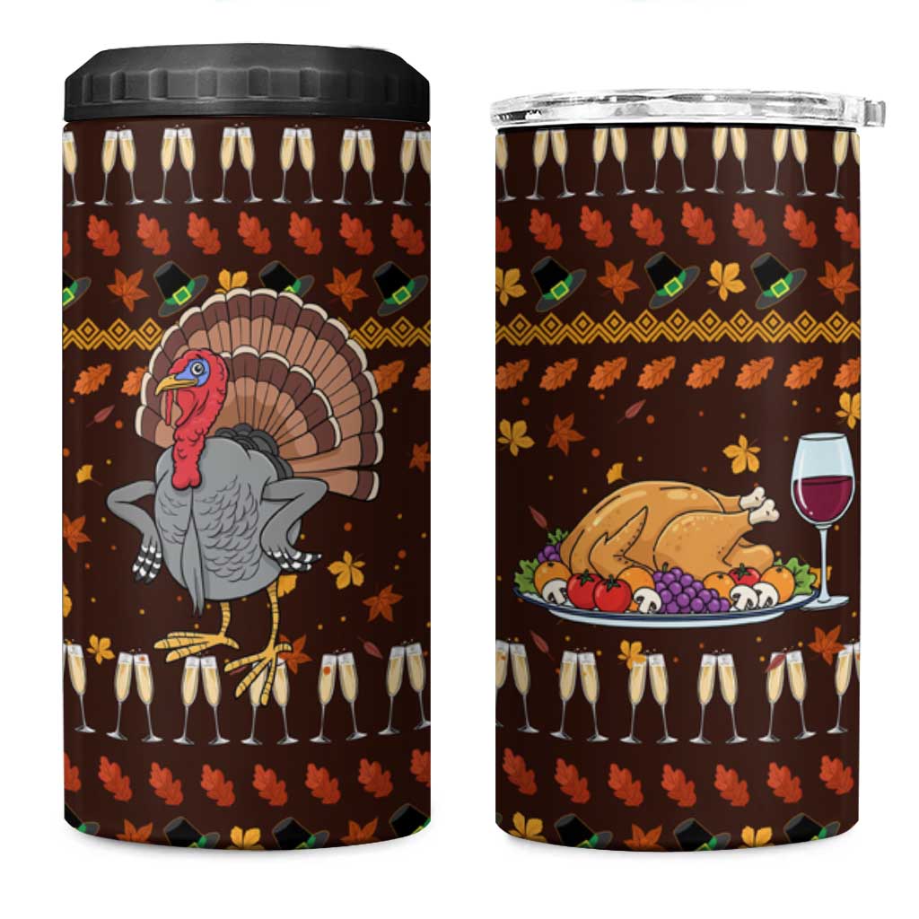 Turkey And WIne Christmas 4 in 1 Can Cooler Tumbler Xmas Holiday Patterns - Wonder Print Shop
