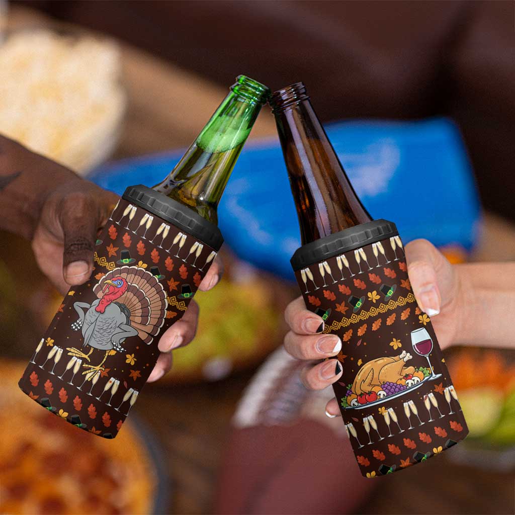 Turkey And WIne Christmas 4 in 1 Can Cooler Tumbler Xmas Holiday Patterns - Wonder Print Shop