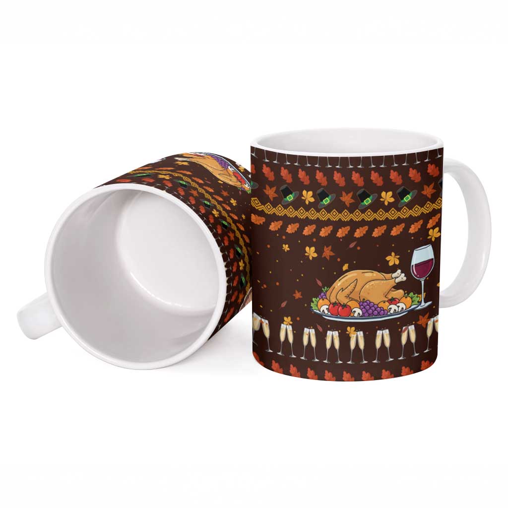 Turkey And WIne Christmas Ceramic Mug Xmas Holiday Patterns - Wonder Print Shop