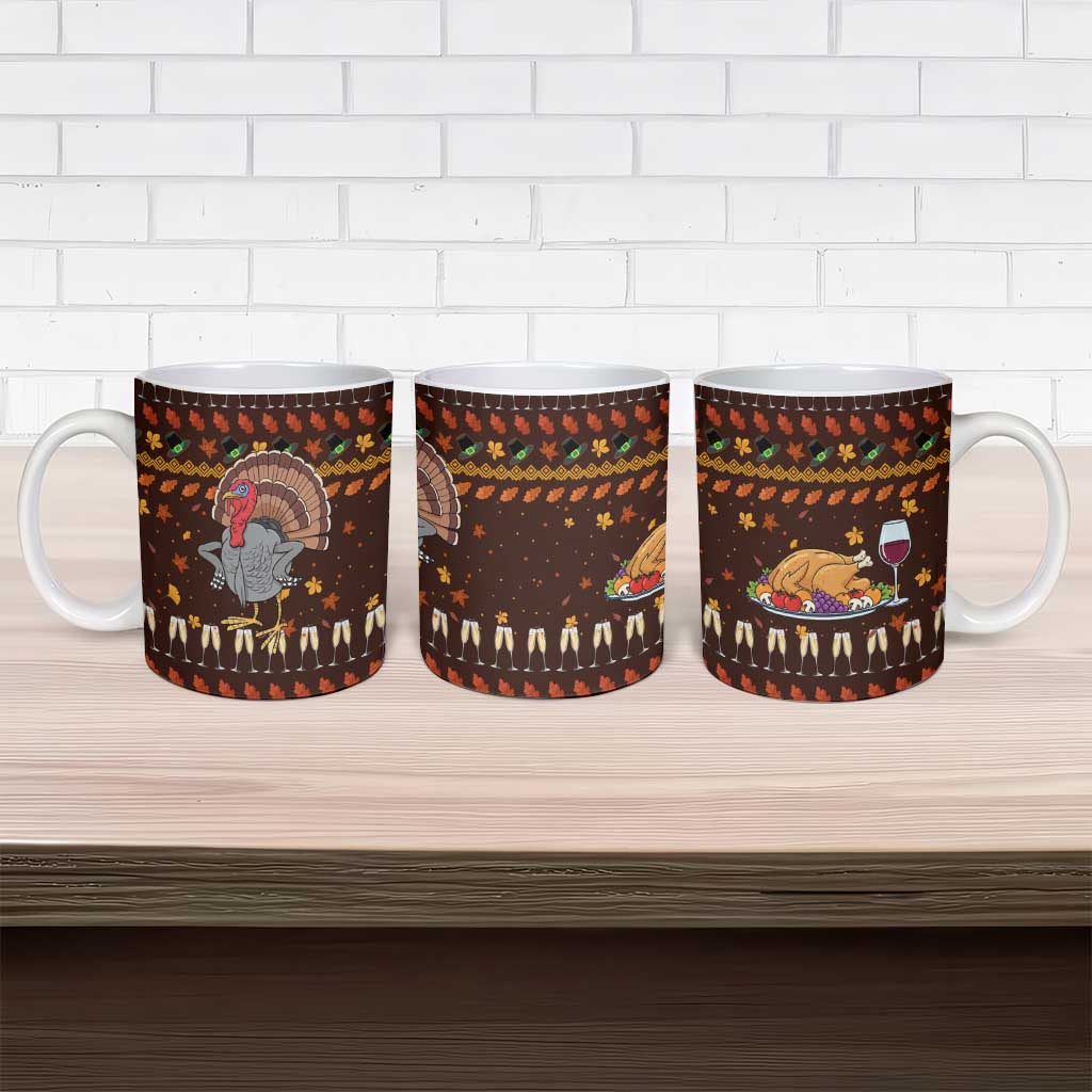 Turkey And WIne Christmas Ceramic Mug Xmas Holiday Patterns - Wonder Print Shop