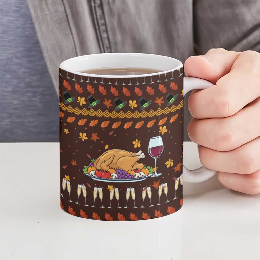 Turkey And WIne Christmas Ceramic Mug Xmas Holiday Patterns - Wonder Print Shop