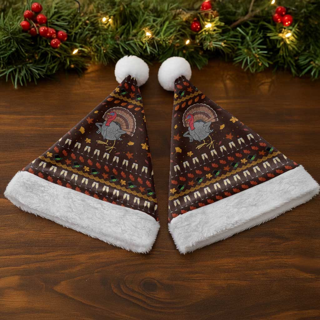Turkey And WIne Christmas Santa Hat Xmas Holiday Patterns - Wonder Print Shop
